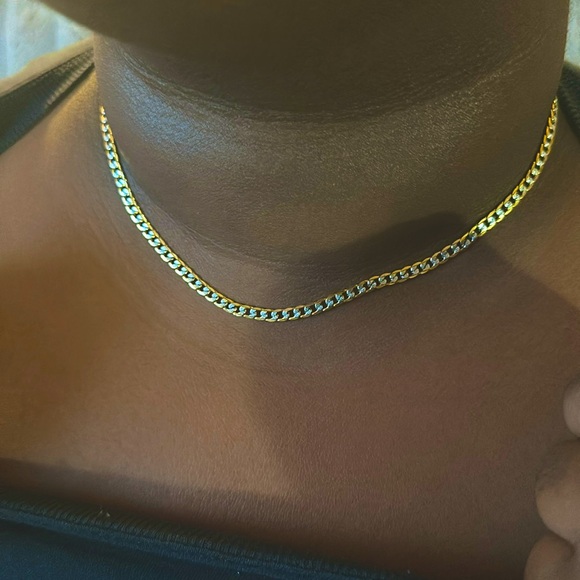 Yellow & White Diamond Cut Gold Cuban Chain - Picture 3 of 6